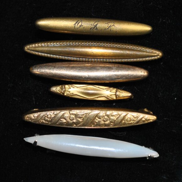 Antique Lot of 6 Gold-filled and Pearl Shell Lingerie Pins — Great for Dolls! - Picture 1 of 12